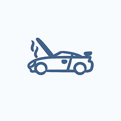 Image showing Broken car with open hood sketch icon.