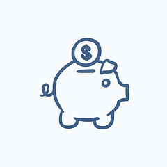 Image showing Piggy bank with dollar coin sketch icon.