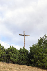 Image showing wooden cross near the church