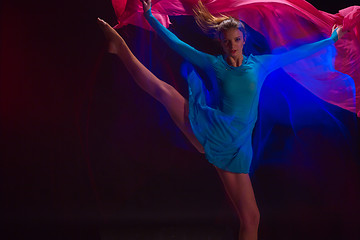 Image showing The art photo-emotional dance of beautiful blue woman