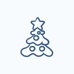 Image showing Christmas tree with decoration sketch icon.