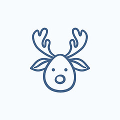 Image showing Christmas deer sketch icon.