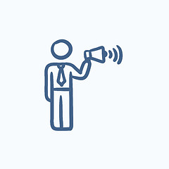 Image showing Businessman with megaphone sketch icon.