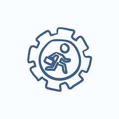 Image showing Man running inside the gear sketch icon.