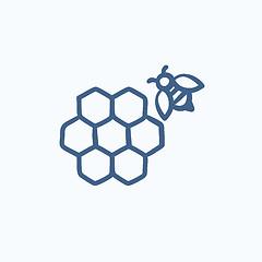 Image showing Honeycomb and bee sketch icon.