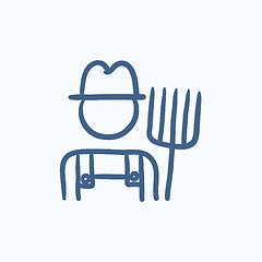 Image showing Farmer with pitchfork sketch icon.