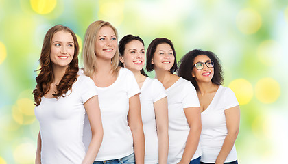 Image showing group of happy different women in white t-shirts