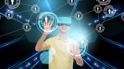 Image showing happy man in virtual reality headset or 3d glasses