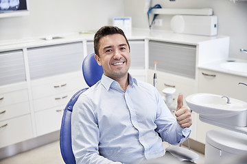 Image showing happy man showing thumbs up at dental clinic