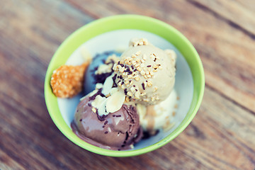 Image showing close up of ice cream in bowl on table