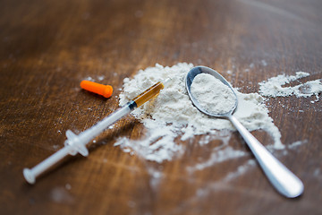 Image showing close up of spoon and syringe with drug dose