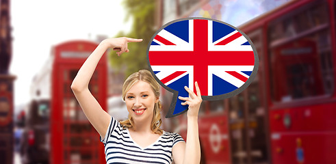 Image showing woman with text bubble of british flag in london