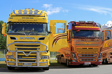 Image showing Colorful New Scania and Volvo Show Trucks