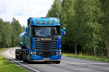 Image showing Blue Scania R580 Tank Truck on Rural Road