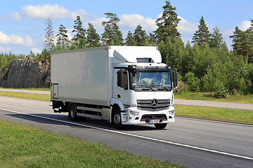 Image showing White Mercedes-Benz Antos Truck on Motorway