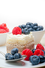 Image showing fresh raspberry and blueberry cake
