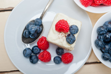 Image showing fresh raspberry and blueberry cake