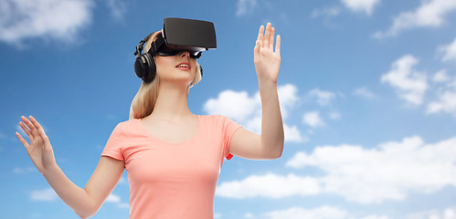 Image showing woman in virtual reality headset or 3d glasses