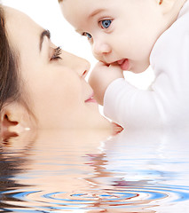 Image showing happy mother playing with baby boy in water #2