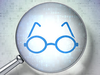 Image showing Education concept: Glasses with optical glass on digital background