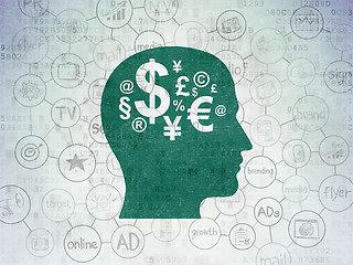 Image showing Advertising concept: Head With Finance Symbol on Digital Data Paper background
