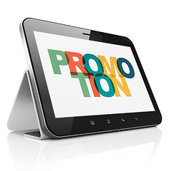 Image showing Advertising concept: Tablet Computer with Promotion on  display