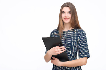 Image showing Portrait of smiling business woman with paper folder