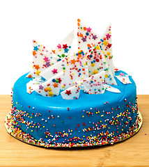 Image showing Birthday Blue Cake with Colorful Sprinkles