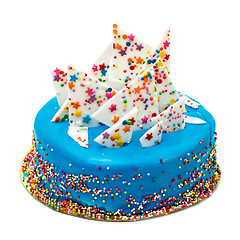 Image showing Birthday Blue Cake with Colorful Sprinkles