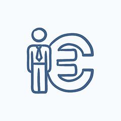 Image showing Businessman stands near Euro symbol sketch icon.