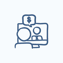 Image showing Business video negotiations sketch icon.