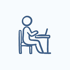 Image showing Businessman working on laptop sketch icon.