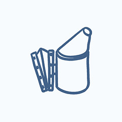 Image showing Bee hive smoker sketch icon.