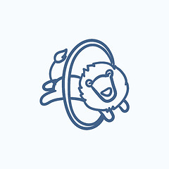 Image showing Lion jumping through ring sketch icon.