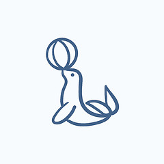 Image showing Trained fur seal playing with ball sketch icon.