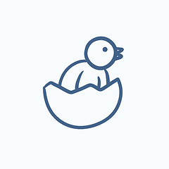 Image showing Chick peeking out of egg shell sketch icon.