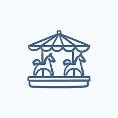 Image showing Merry-go-round with horses sketch icon.