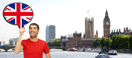 Image showing man with text bubble of british flag in london