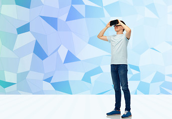 Image showing happy man in virtual reality headset or 3d glasses