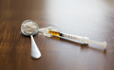 Image showing close up of spoon and syringe with drug dose