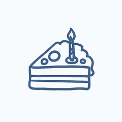 Image showing Slice of cake with candle sketch icon.