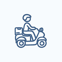 Image showing Man carrying goods on bike sketch icon.