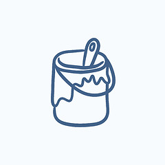 Image showing Paint brush in the paint tin sketch icon.