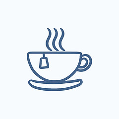 Image showing Hot tea in cup sketch icon.