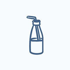 Image showing Glass bottle with drinking straw sketch icon.