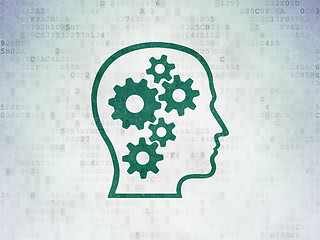 Image showing Marketing concept: Head With Gears on Digital Data Paper background
