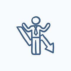 Image showing Businessman with arrow down sketch icon.