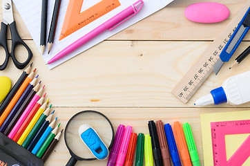 Image showing School stationery with notebook copyspace