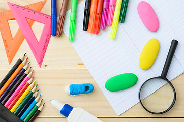 Image showing School stationery with notebook copyspace