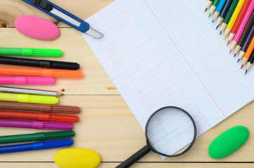 Image showing School stationery with notebook copyspace